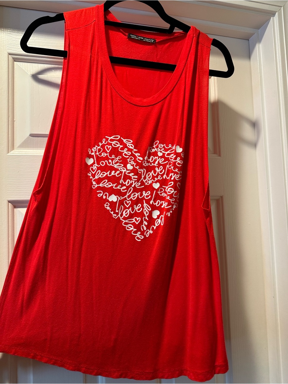 Women's Red Tank Top with White Heart Script Graphic
